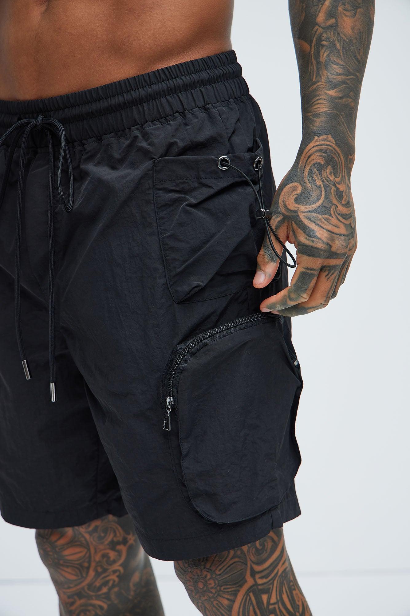 All This And That Nylon Cargo Shorts - Black Product Image