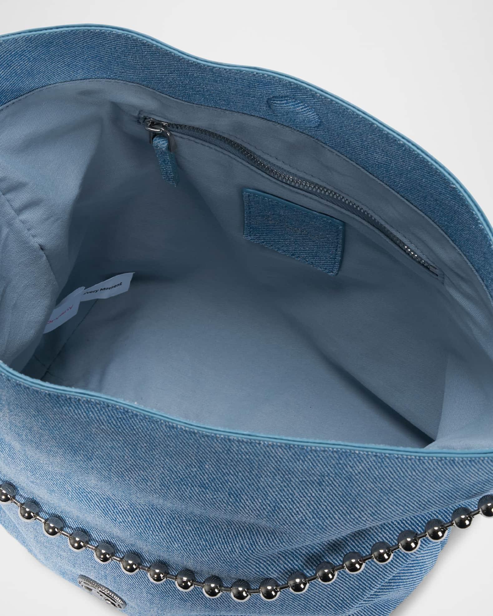 Ball Chain Denim-Print Leather Bucket Bag Product Image