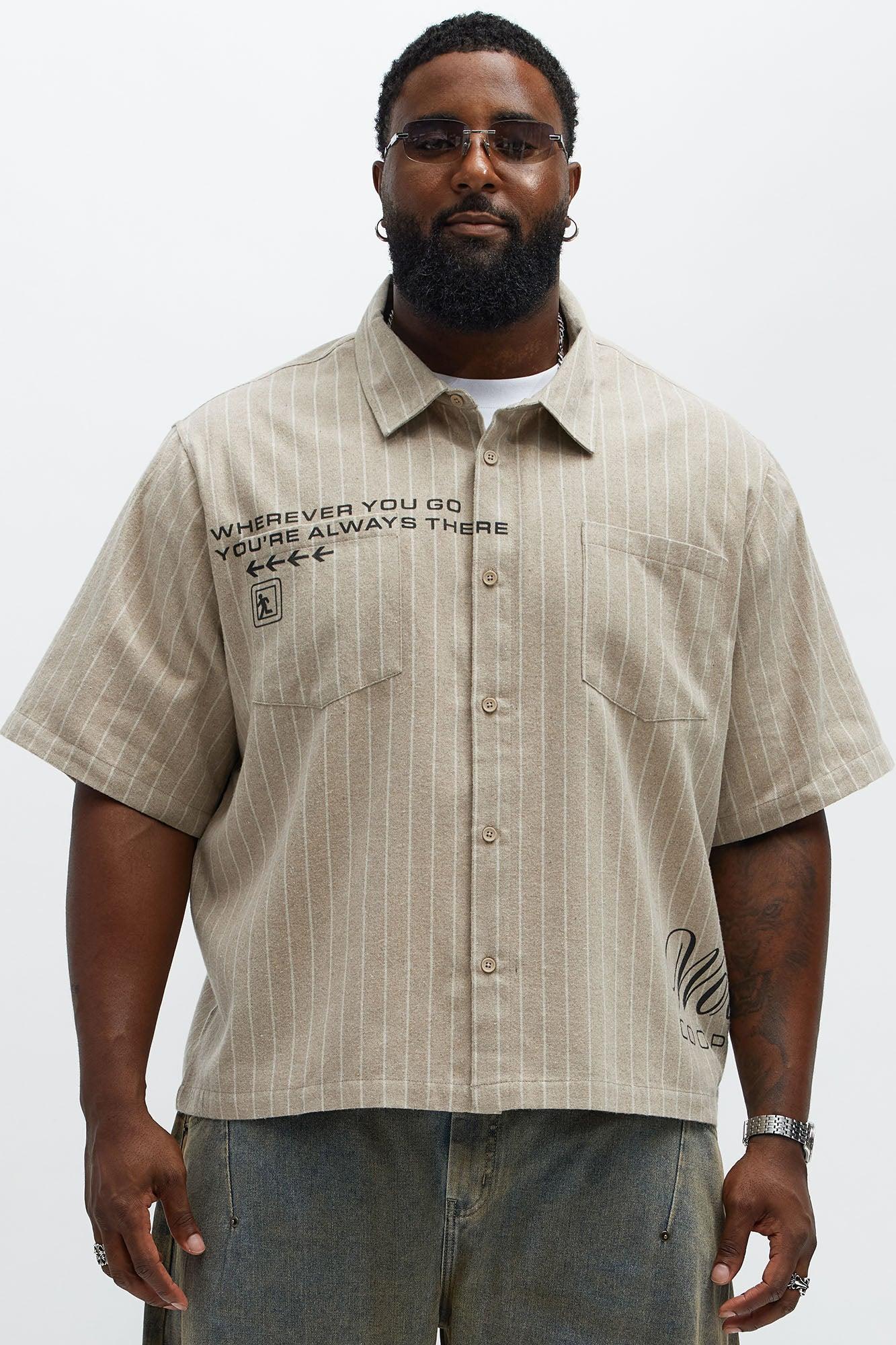 Worldwide Striped Cropped Button Up Shirt - Stone Male Product Image