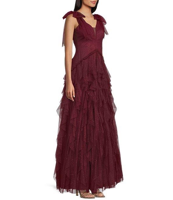 Pear Culture V-Neck Tie Shoulder Ruffled Dress Product Image