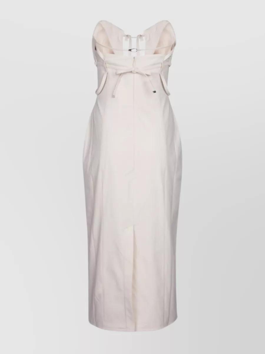 JACQUEMUS Strapless Ruffled Cutout Twill Midi Dress In White Product Image