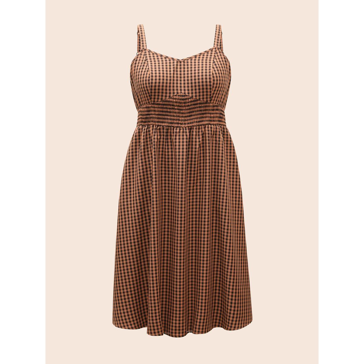 Plus Size Cami Pumpkin Color Grid Waist Midi Dress Brightorange Women Cocktail Shirred Party Curvy Bloomchic 18-20/2X Product Image