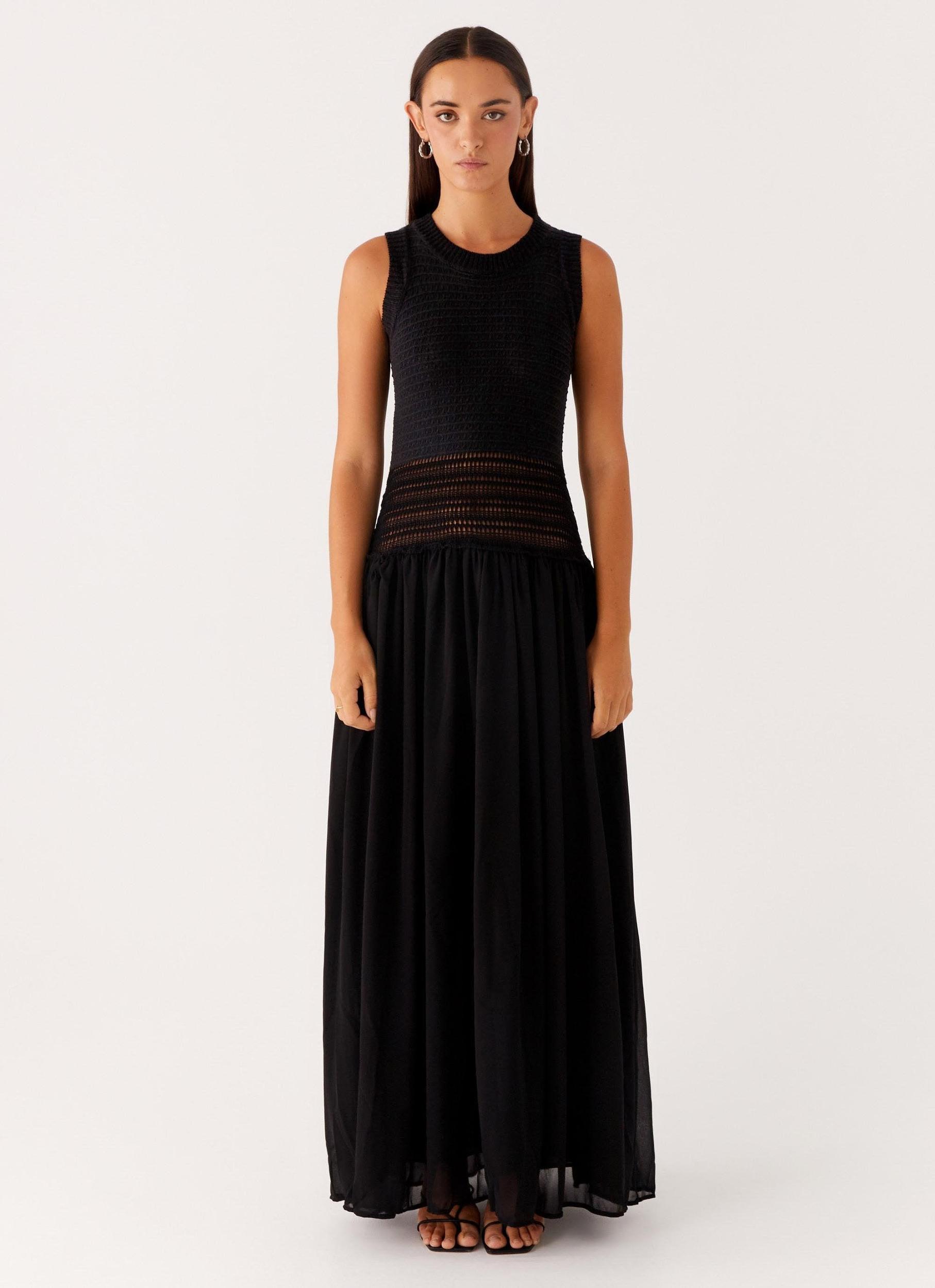Off Grid Crochet Maxi Dress - Black Product Image