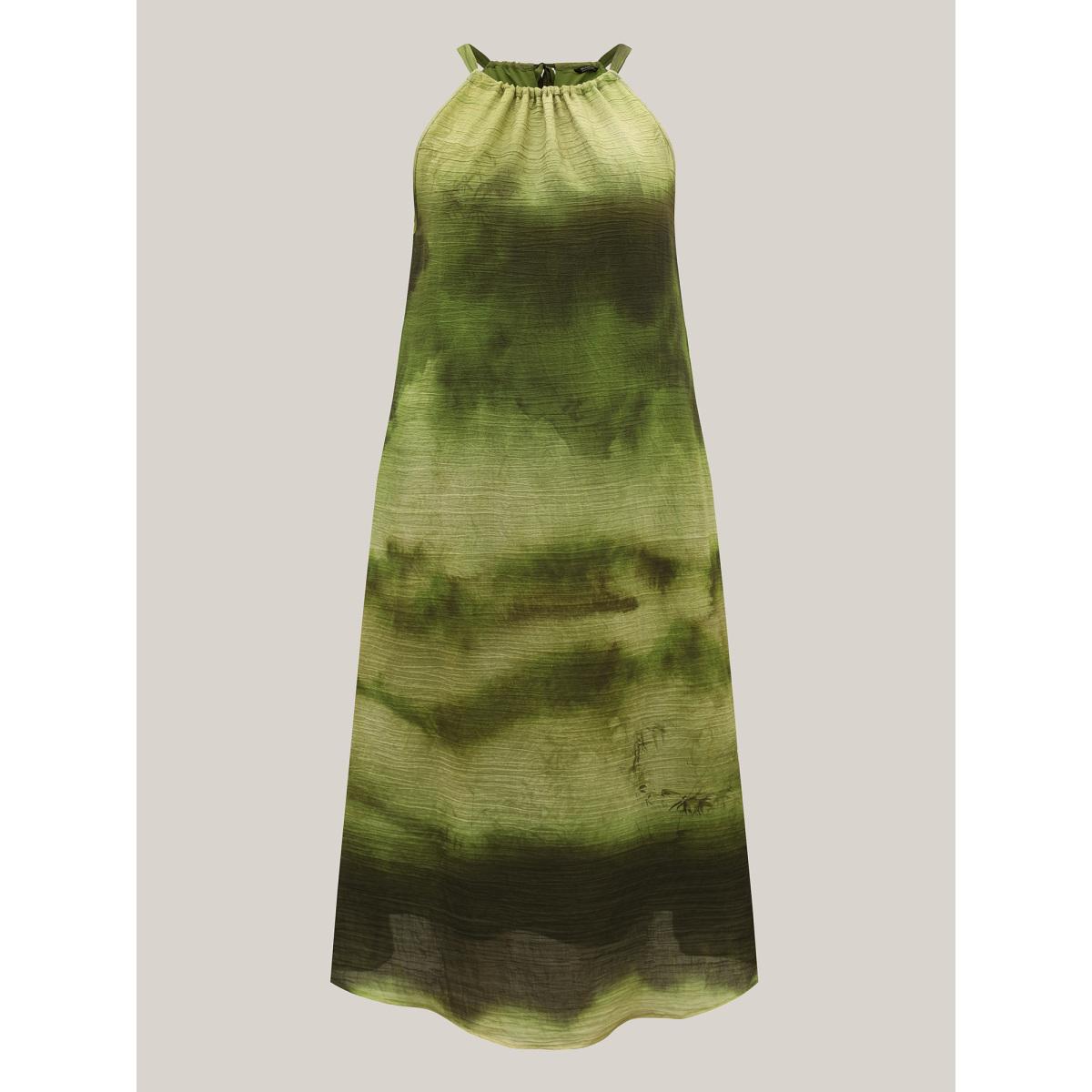 Plus Size Tie-Dye Pattern Pockets Midi Dress Truegreen Women Halter neck Sleeveless Curvy BloomChic 28/5X Product Image