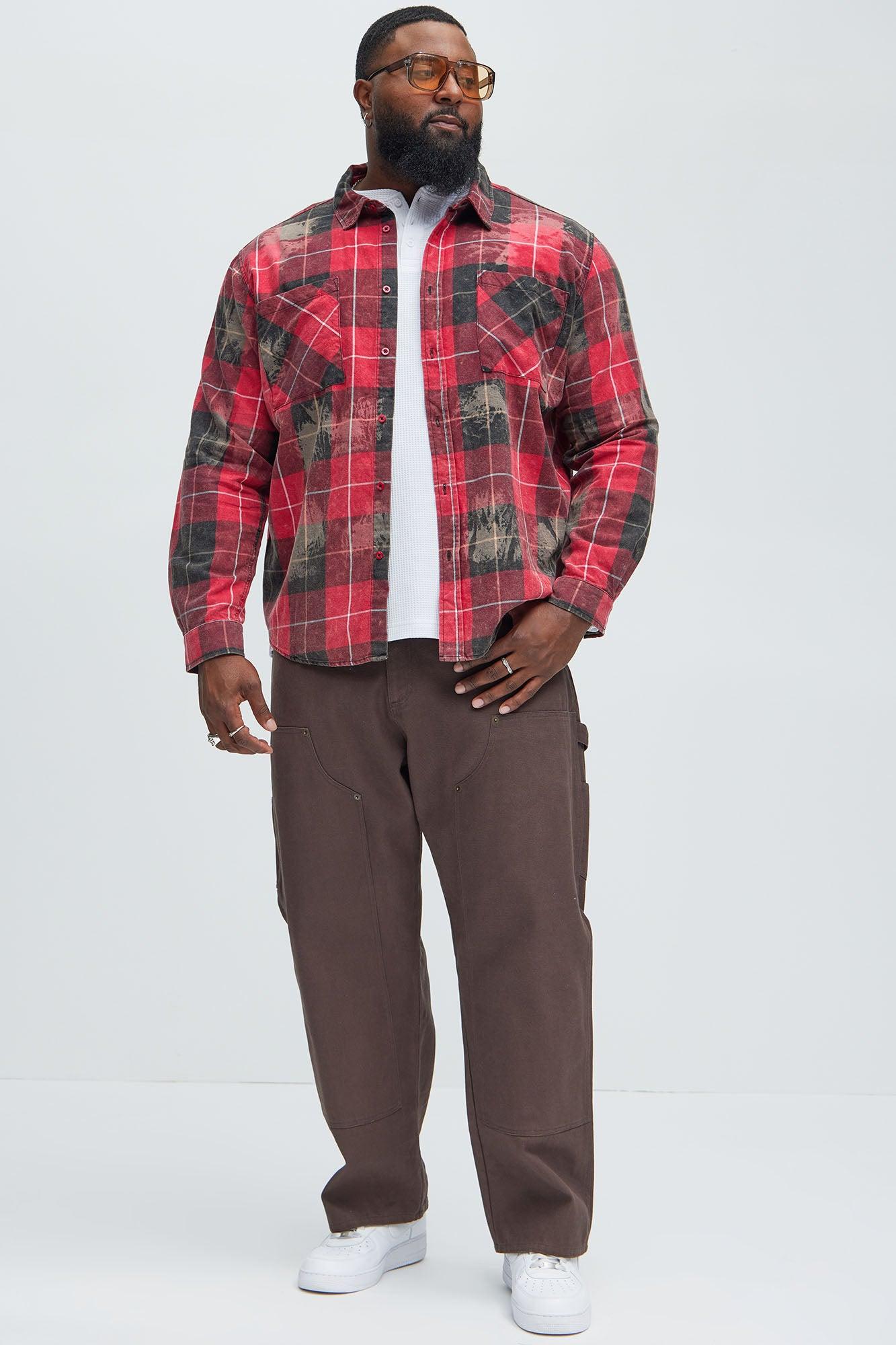 Pershing Distressed Plaid Flannel Shirt - Red/combo Product Image