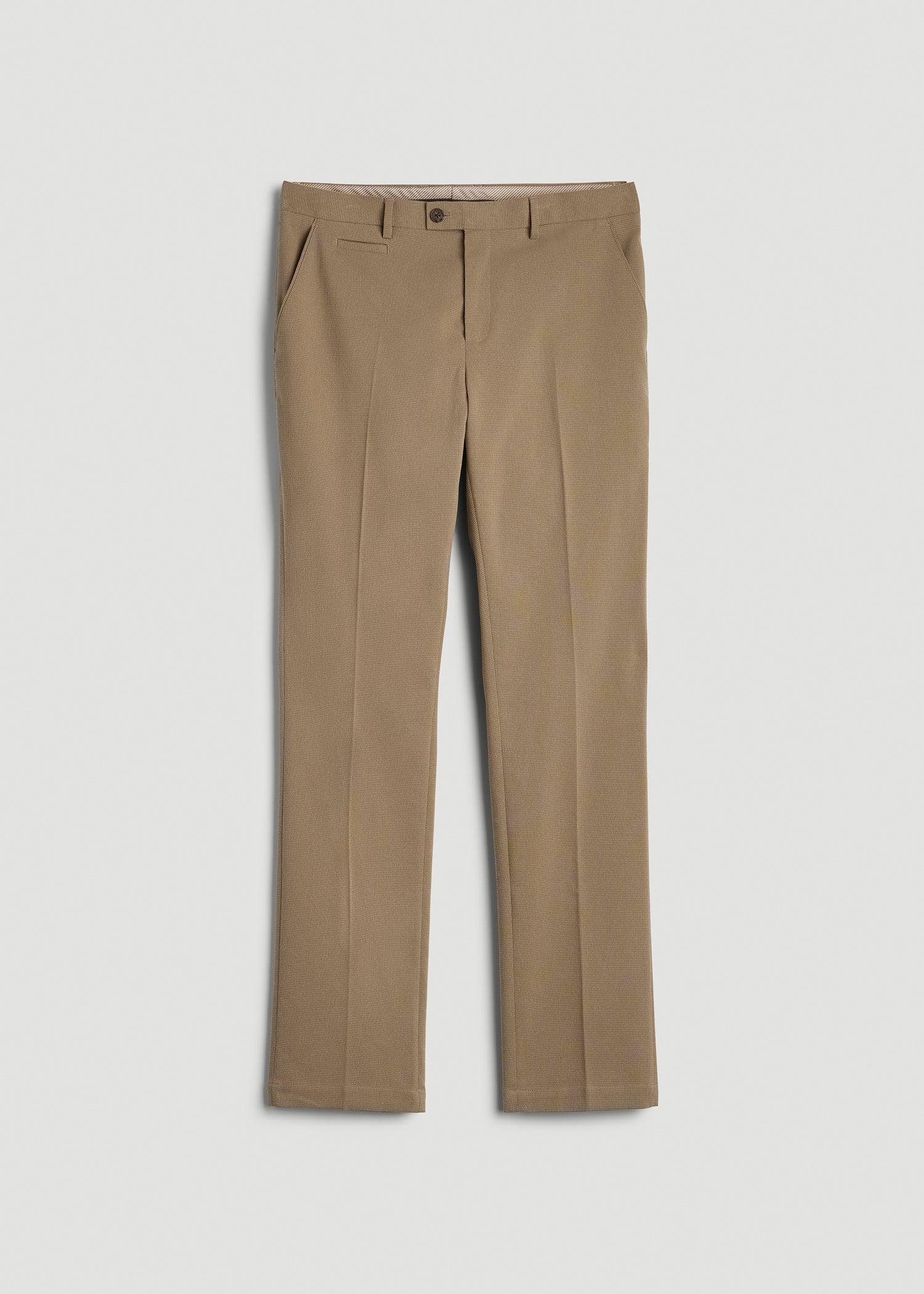 Textured Garment Washed Stretch Cotton Suit Pants for Tall Men in Desert Khaki Male Product Image