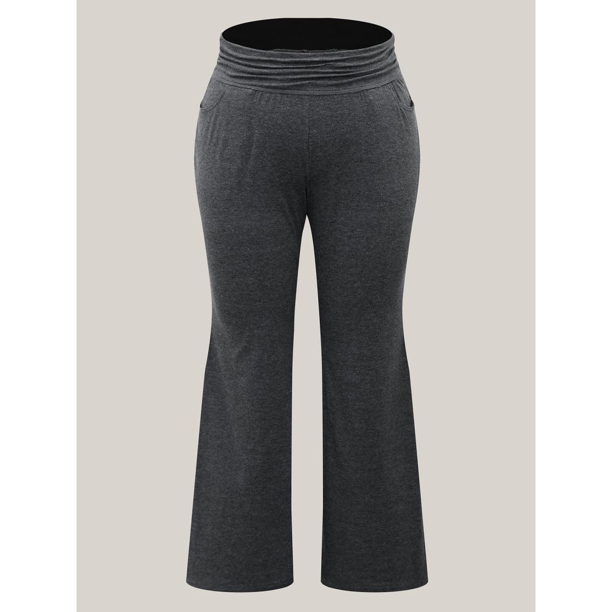 Plus Size Folding Waist Plain Bootcut Pants Women DimGray Casual Bootcut Mid Rise Casual Pants BloomChic 30/6X Product Image