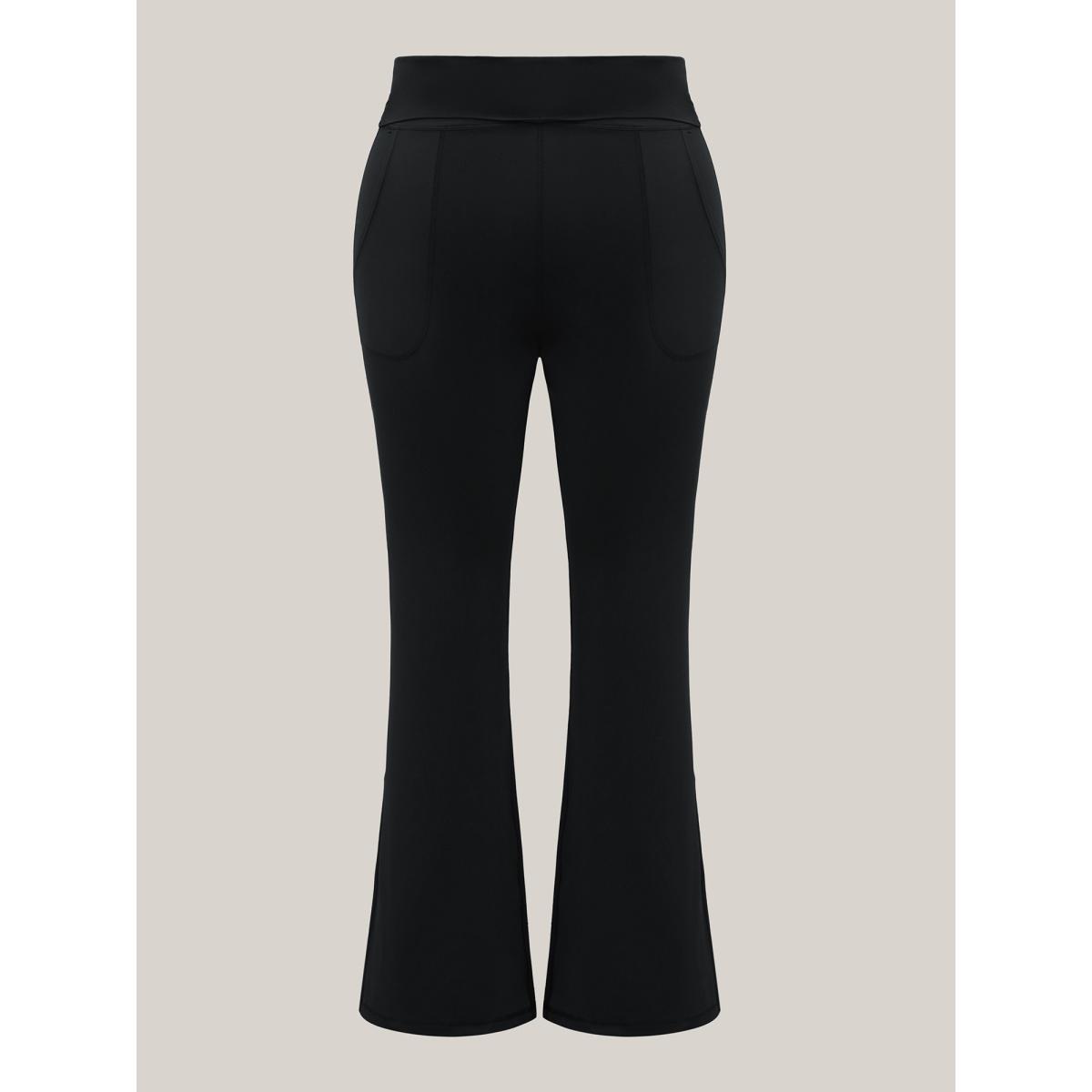 Plus Size Ruched Wide Waist Pockets Tight Pants Women Black Elegant High stretch Bootcut Mid Rise Everyday Leggings BloomChic 22-24/3X Product Image