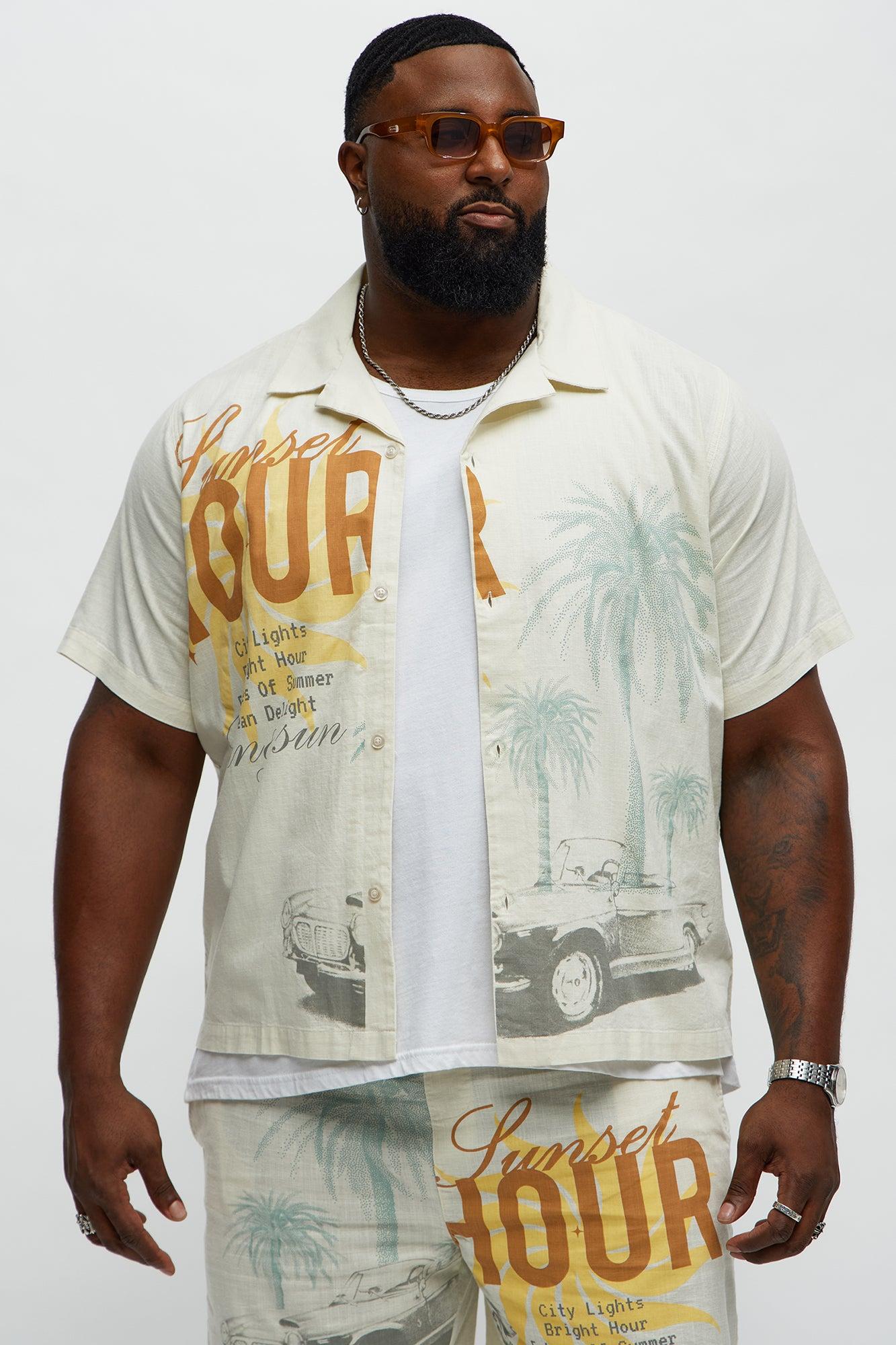 Sunset Hour Short Sleeve Button Up Shirt - Cream Product Image