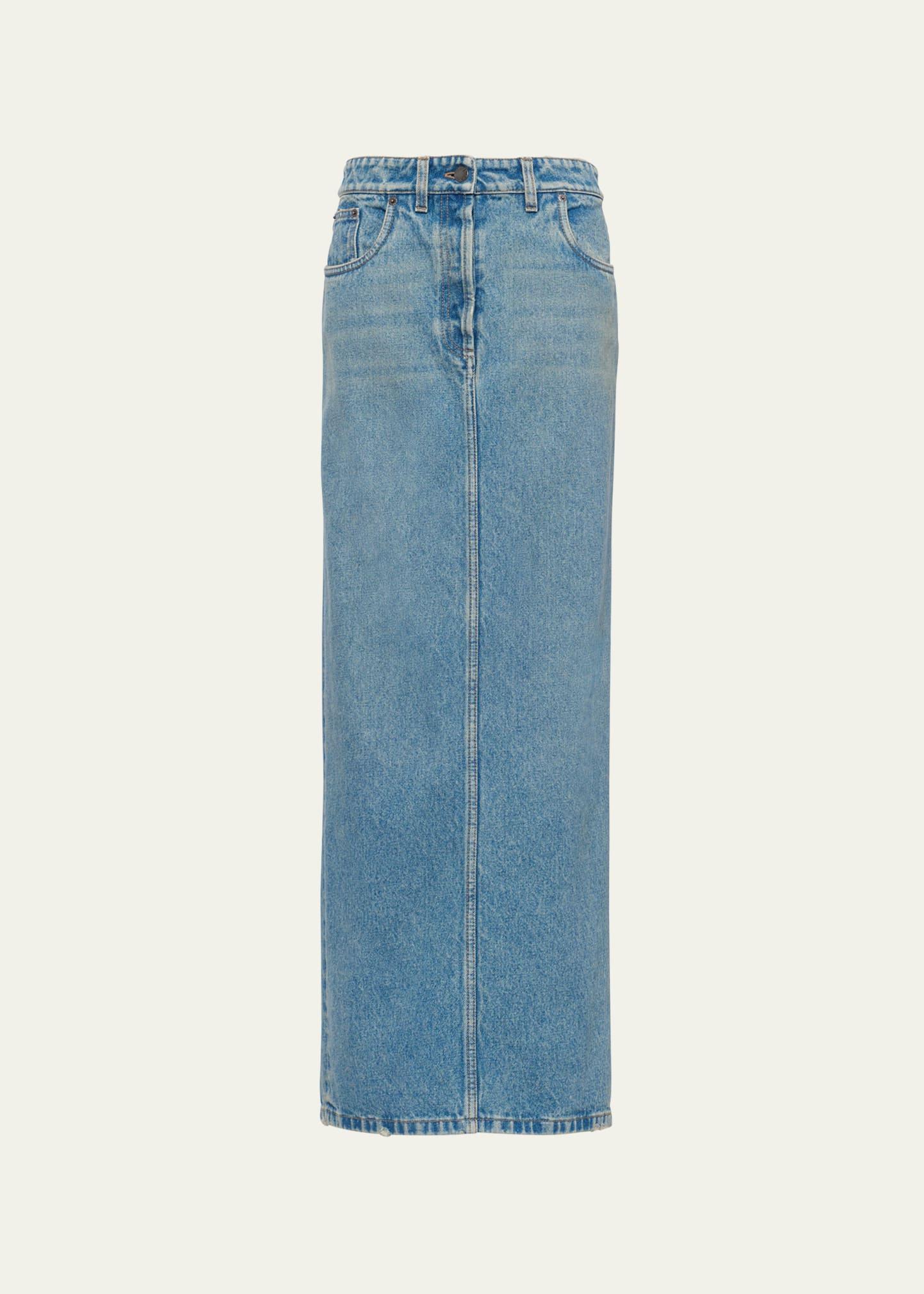 Long Denim Washed Skirt Product Image