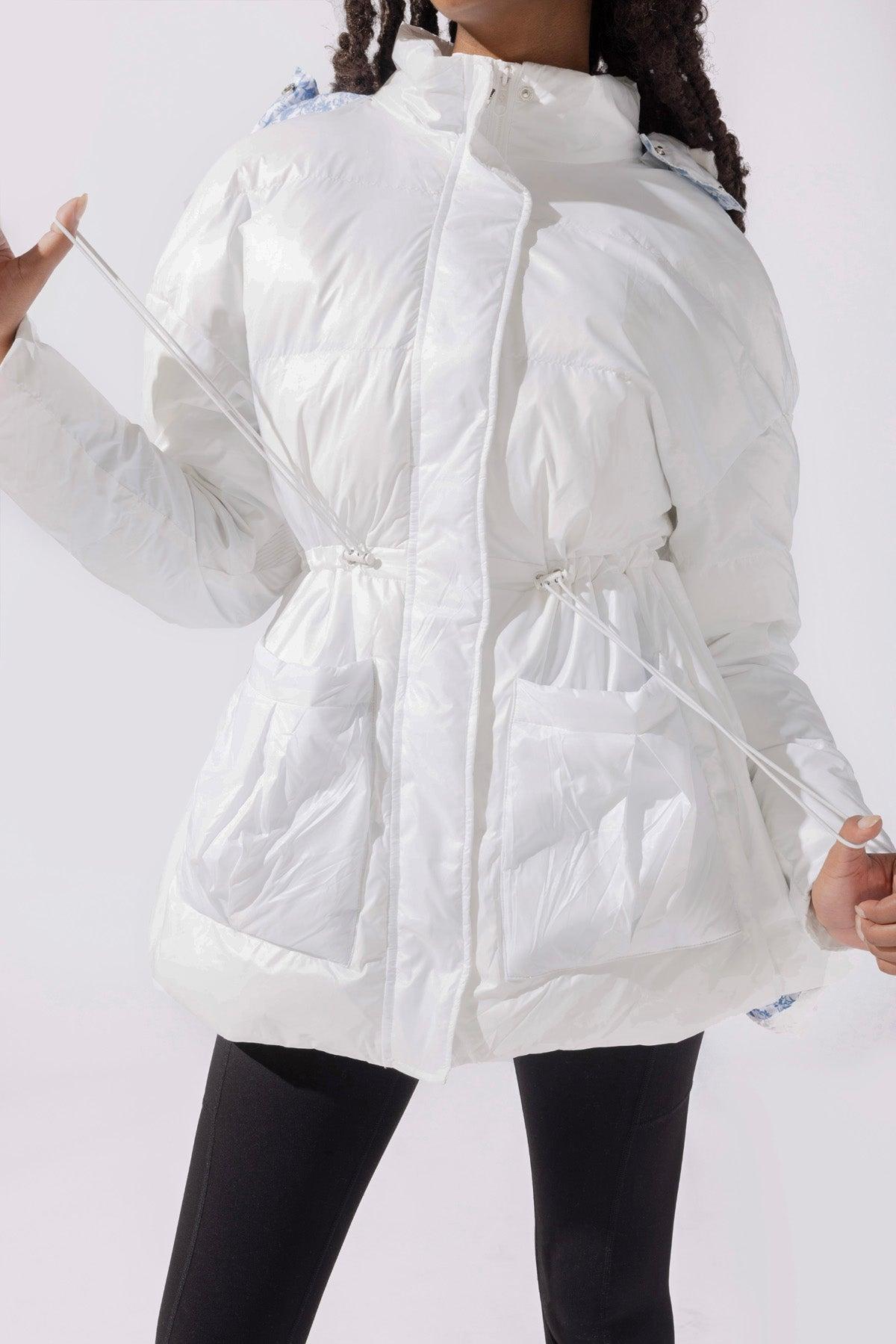 Pearl Peplum Puffer Jacket - White Product Image