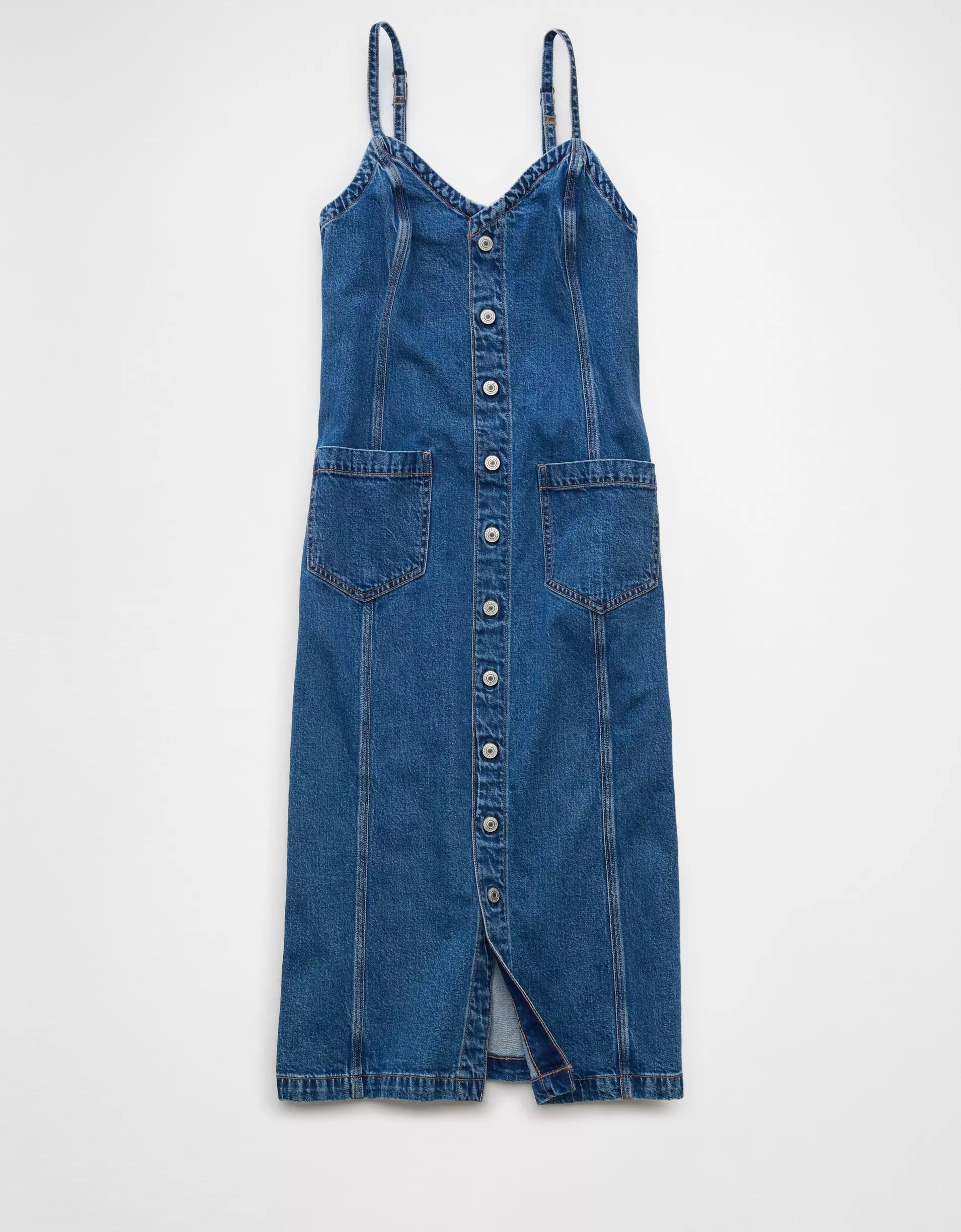 AE Denim Button-Up Midi Dress Product Image