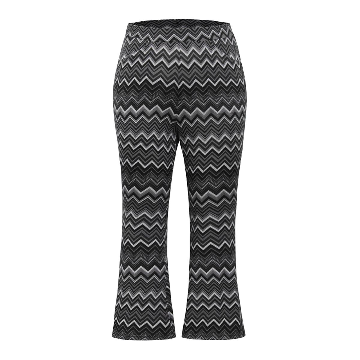 Plus Size Striped Geometric Pocket Bootcut High Rise Pants Women Black Resort Bootcut High Rise Vacation Pants BloomChic 26/4X Product Image