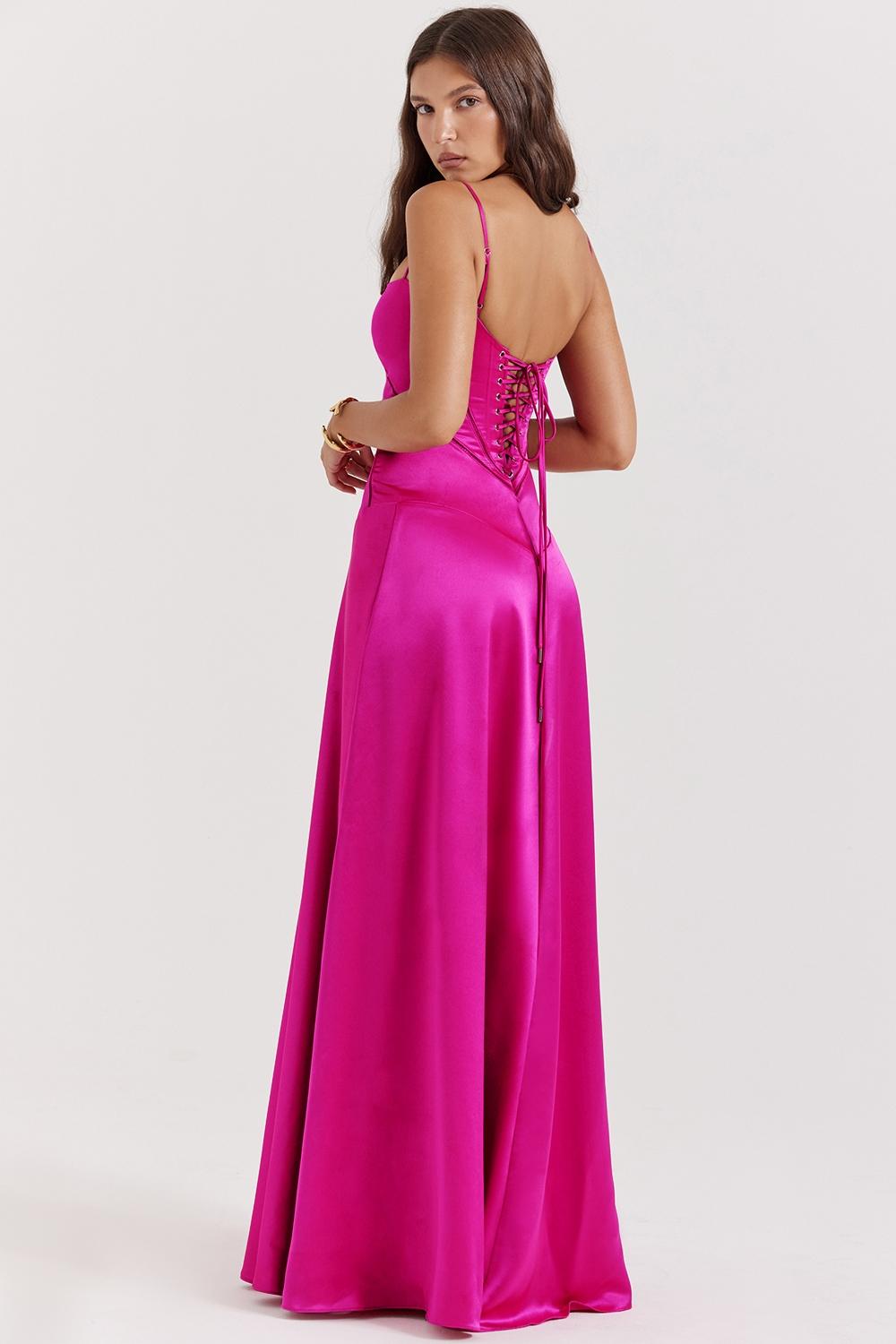 Anabella  fuchsia lace up maxi dress Product Image