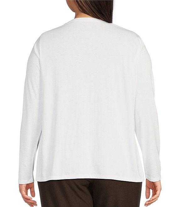Eileen Fisher Plus Size Organic Pima Cotton Jersey Crew Neck Long Sleeve Tee Shirt Product Image