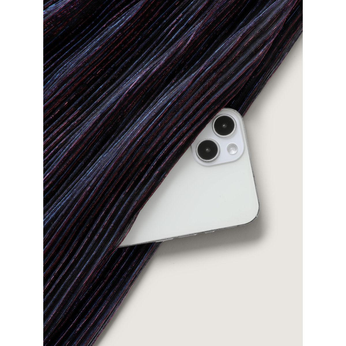 Plus Size Luxe Mesh Pleated Elastic Waist Wrap Dress Blackcurrant Women Party&Cocktail Texture Overlap Collar Elbow-length sleeve Curvy Midi Dress BloomChic 12/L Product Image