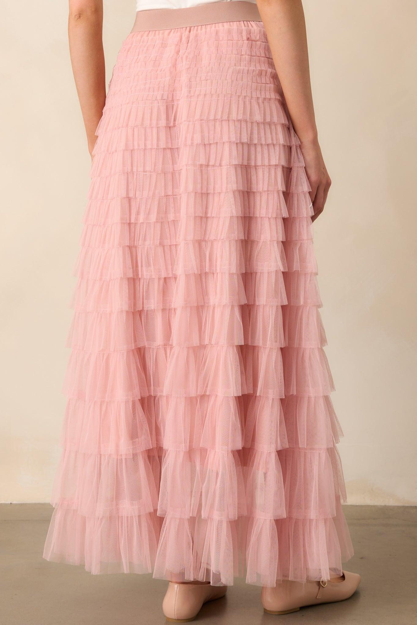 Garden Gathering Dusty Pink Tiered Ruffle Tulle Maxi Skirt Product Image