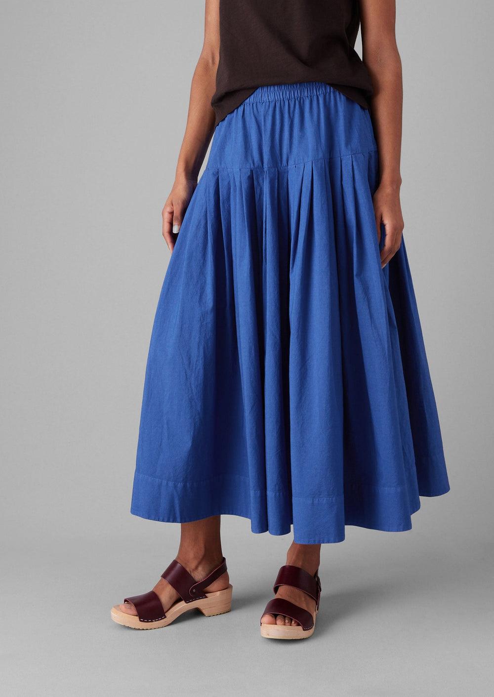 Pleated Raised Stripe Cotton Skirt | French Blue Product Image
