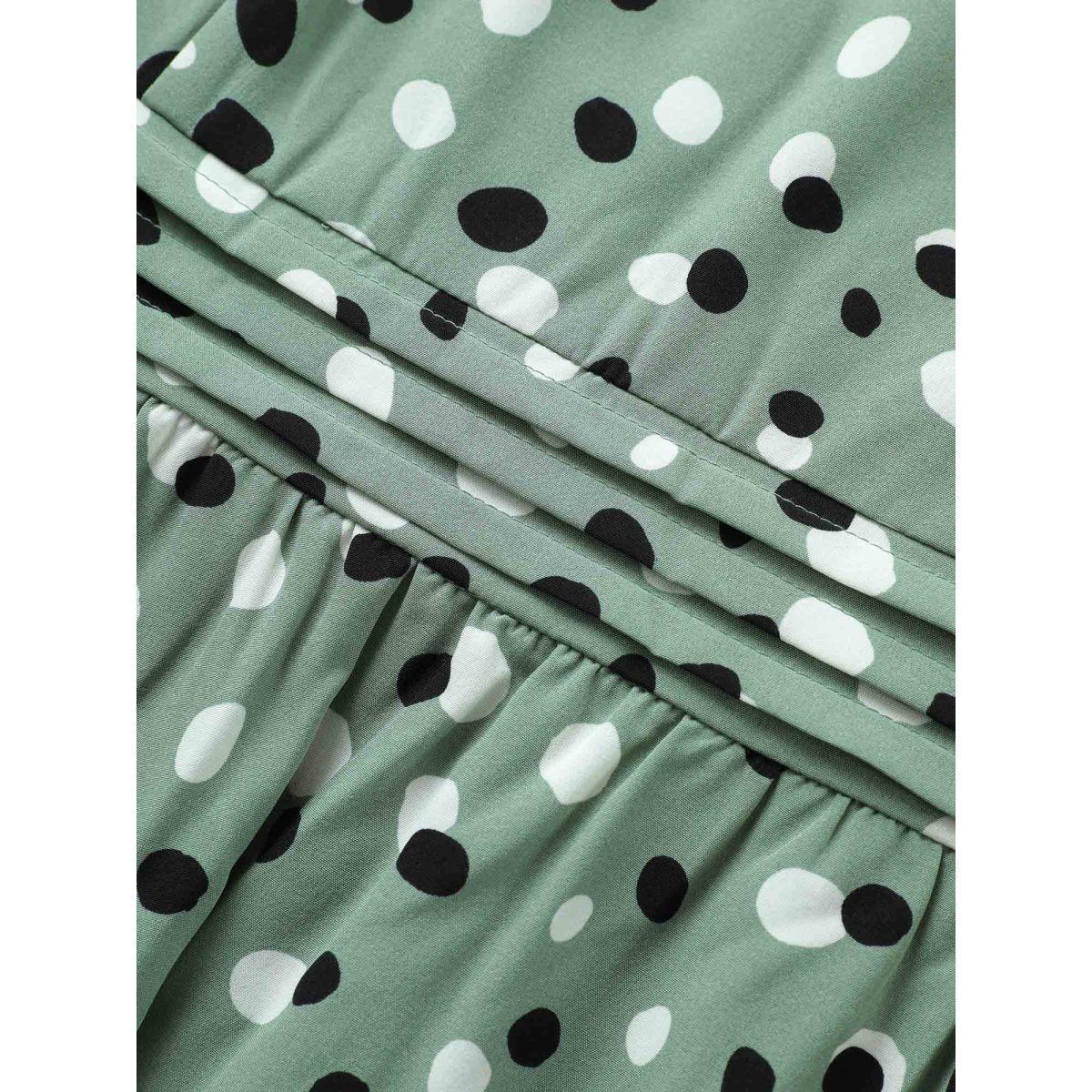 Plus Size Allover Print Pleated Lantern Sleeve Dress Sage Women Elegant Non Round Neck Short sleeve Curvy Midi Dress BloomChic 30/6X Product Image