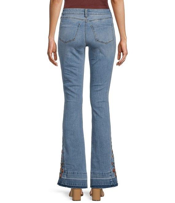 Prosperity Denim High Rise Floral Embroidered Released Hem Flare Leg Jeans Product Image