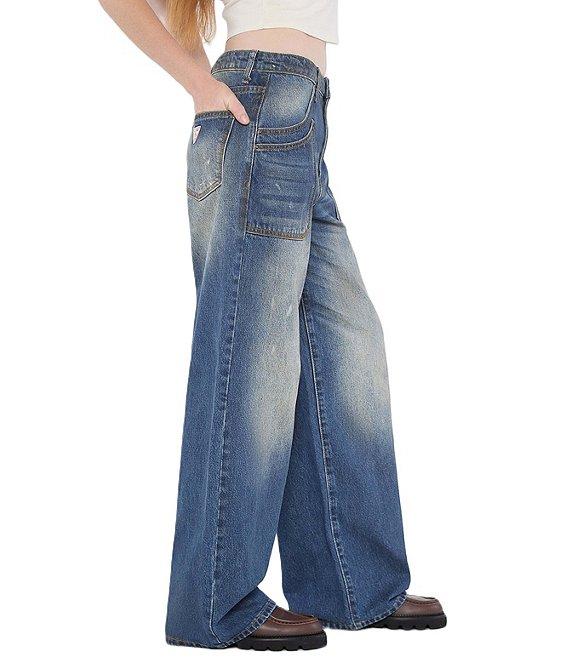 Guess Mid Rise Double Pocket Wide Leg Jeans Product Image