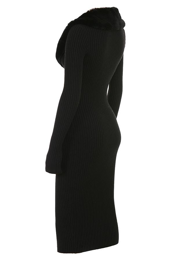 Raine  black faux fur trim dress - sale Product Image