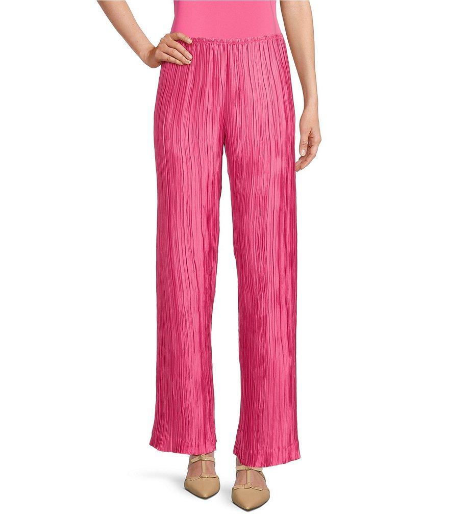 Caroline Rose Plisse Crinkled Pleat Straight-Leg Coordinating Pull-On Pants Product Image