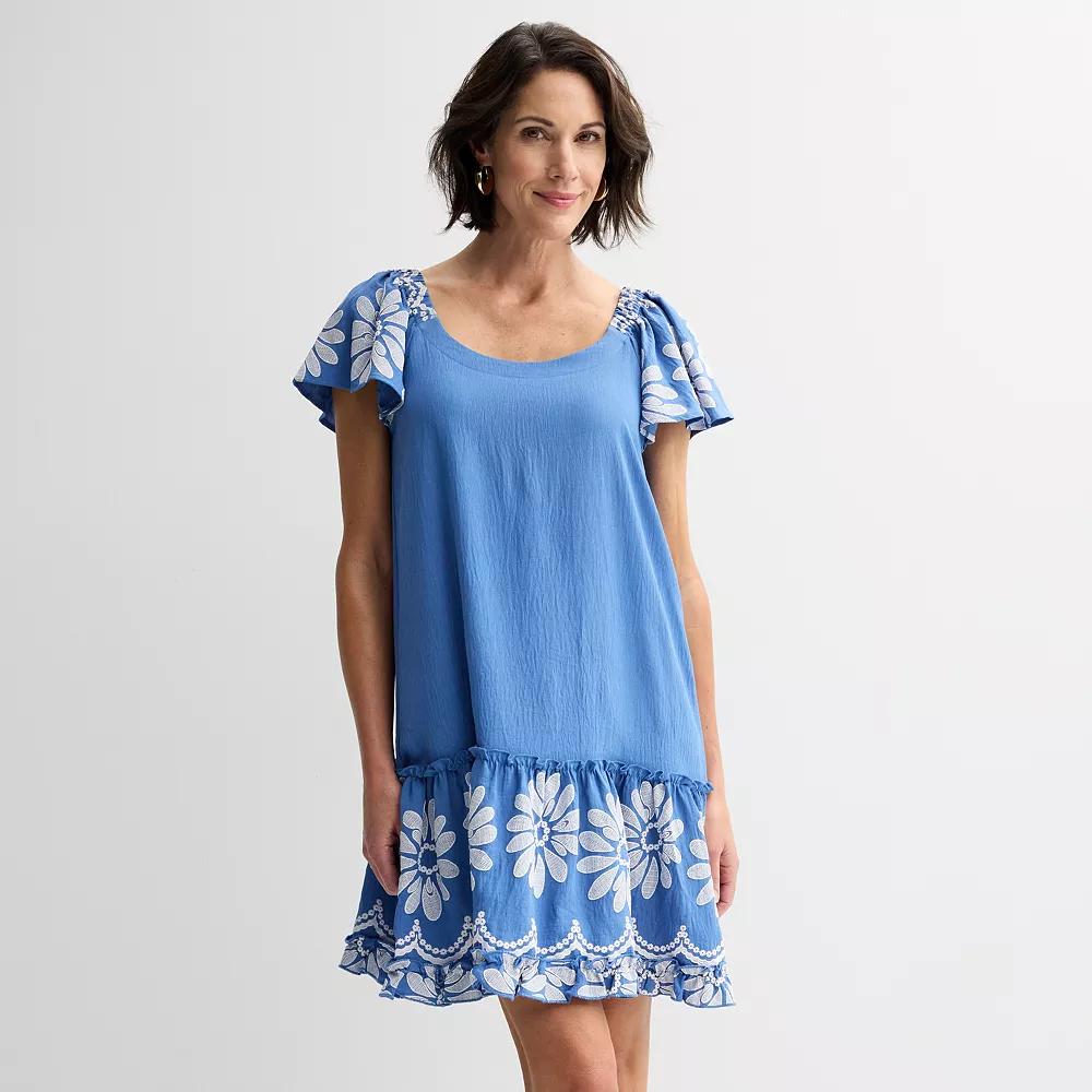 Women's Robbie Bee Flutter Sleeve Shoulder Dress, Size: Small, Blue White Product Image