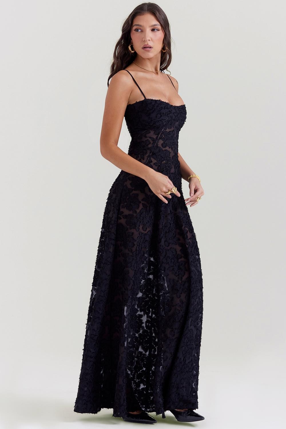 Seren  black floral lace back maxi dress Product Image