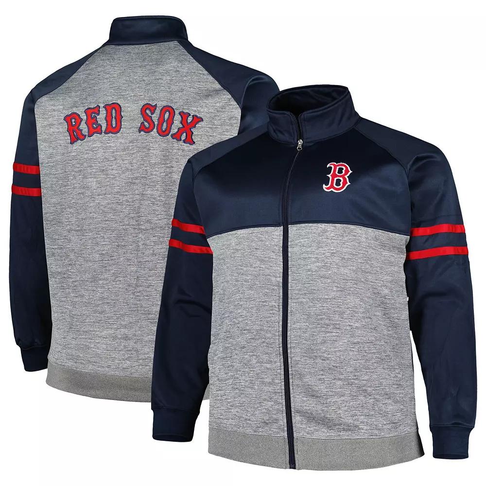 Men's Navy/Heather Gray Boston Red Sox Big & Tall Raglan Full-Zip Track Jacket, Size: 6XB, Blue Product Image