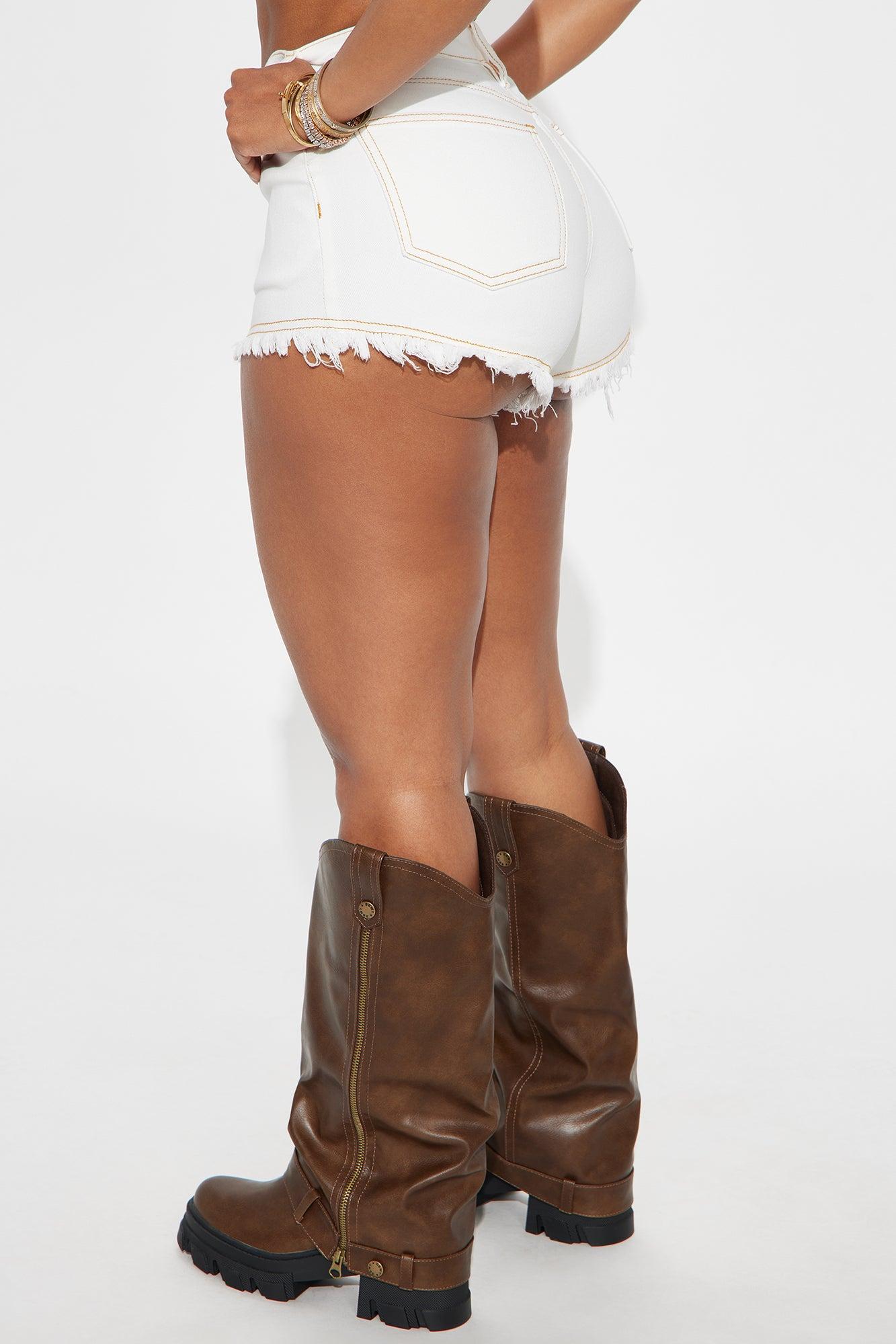 Heavenly Frayed Denim Shorts - White Product Image