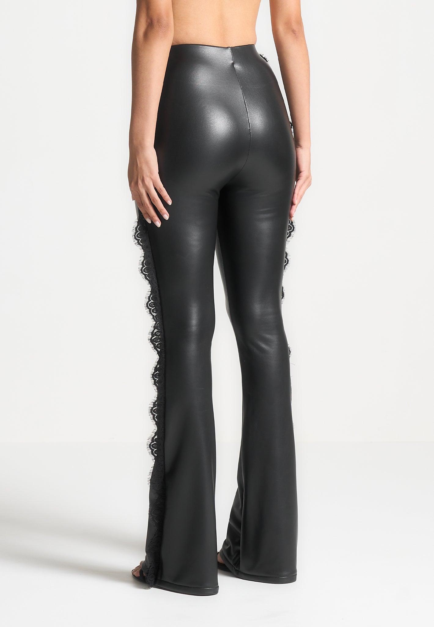 Lace Trim Leather Fit and Flare Leggings - Black Female Product Image