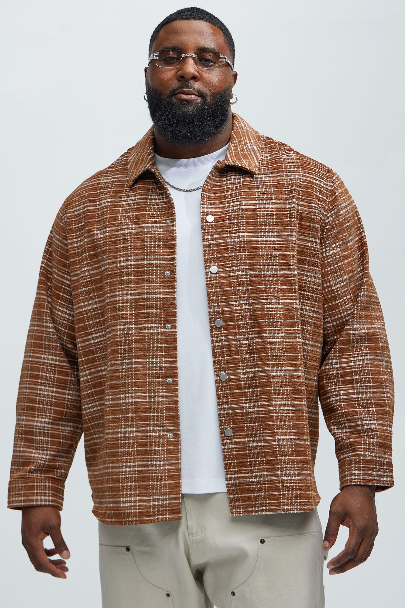 Walter Textured Plaid Button Up Shirt - Brown Combo Male Product Image