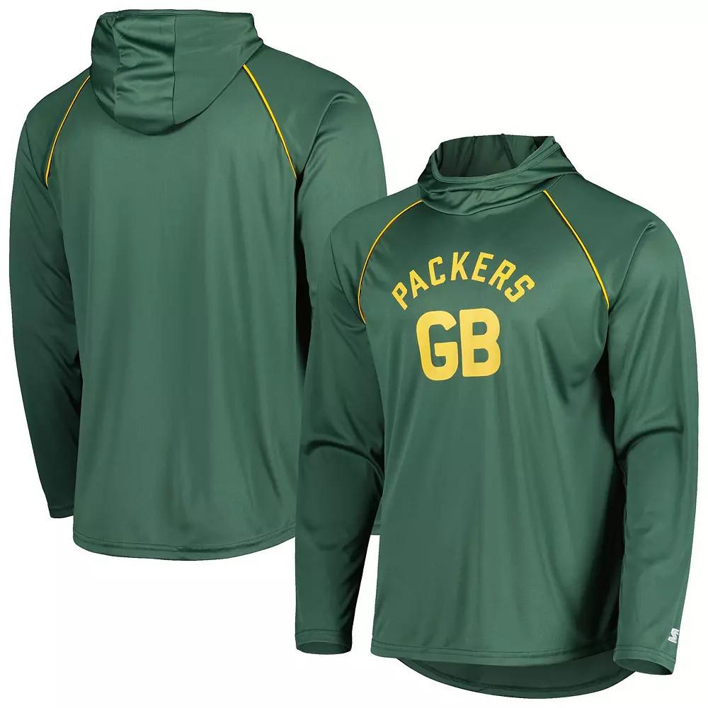 Men's Starter Green Green Bay Packers Vintage Logo Raglan Hoodie T-Shirt, Size: Small Product Image