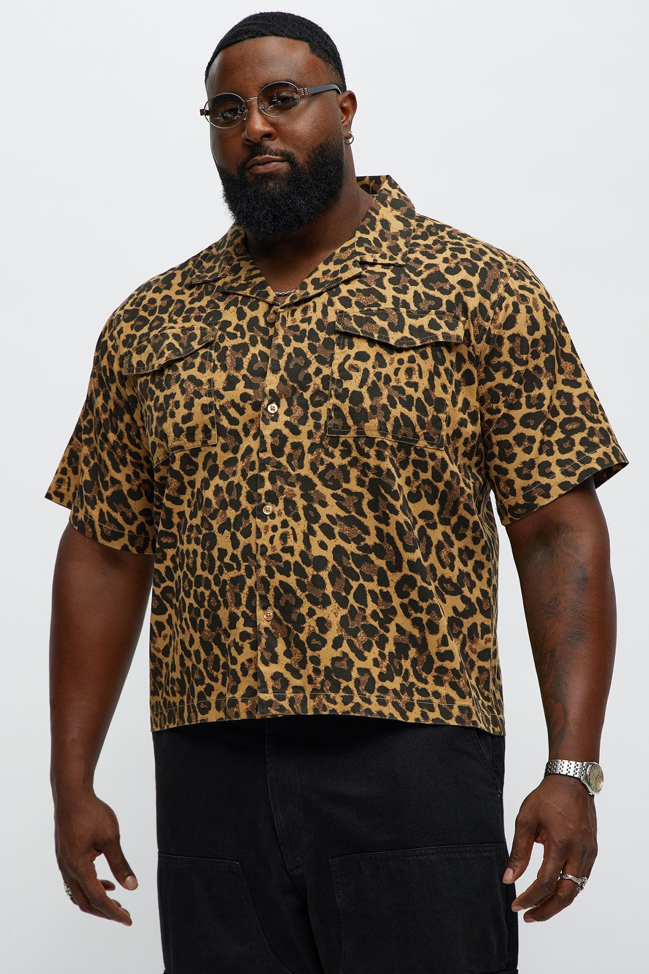 Cuban Collar Cheetah Print Button UpShirt - Tan/Multi Product Image