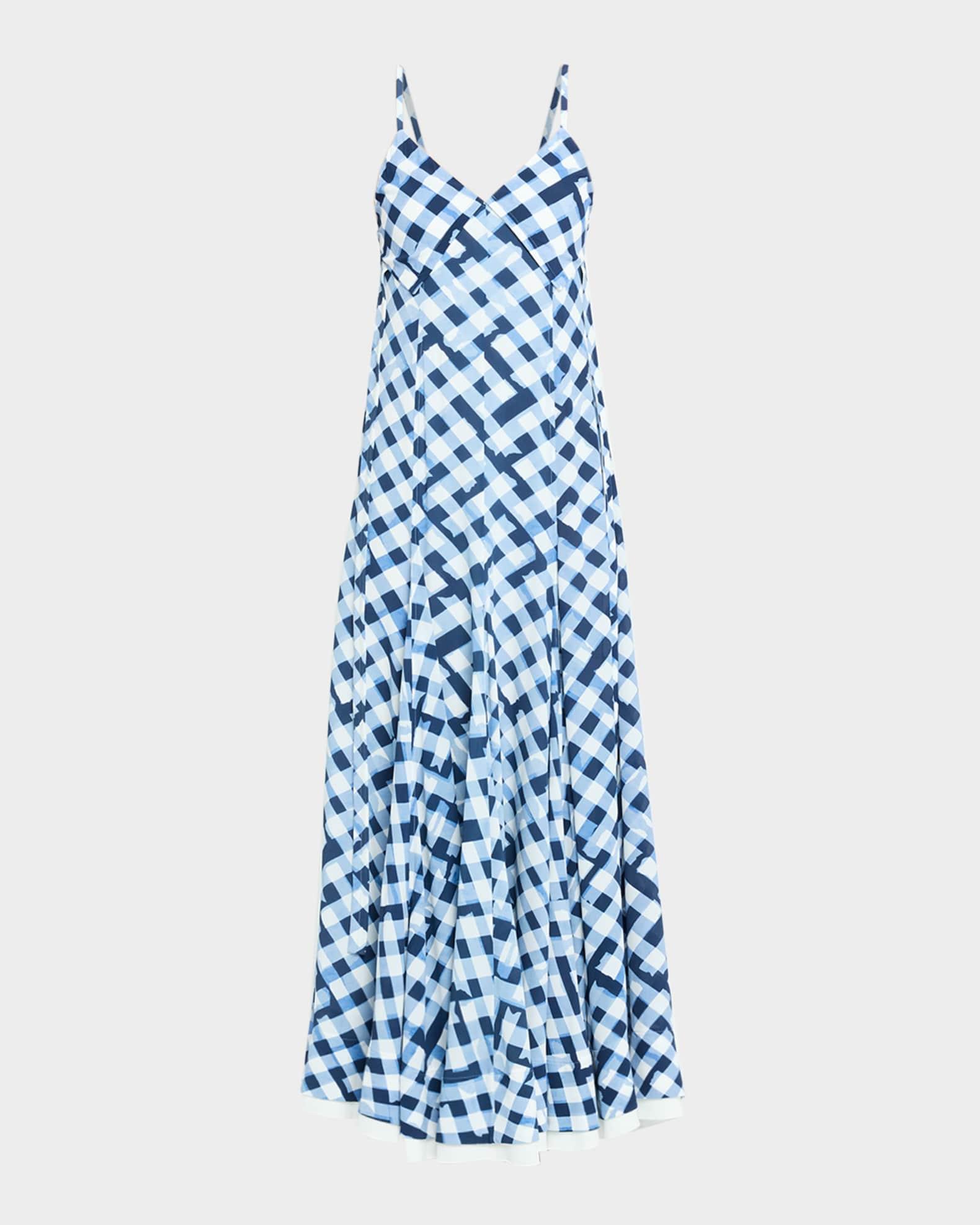 June Check-Print Crepe De Chine Maxi Dress Product Image