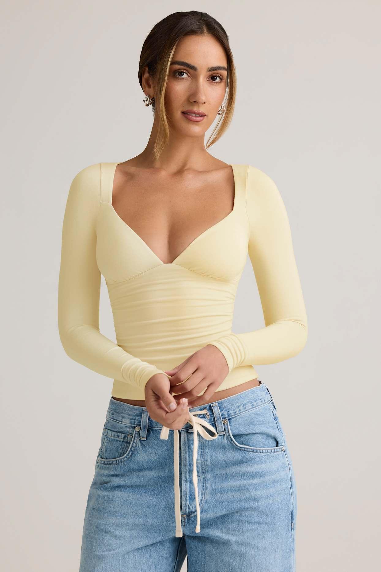 Modal Ruched Long-Sleeve Top in ButterCream Yellow Product Image