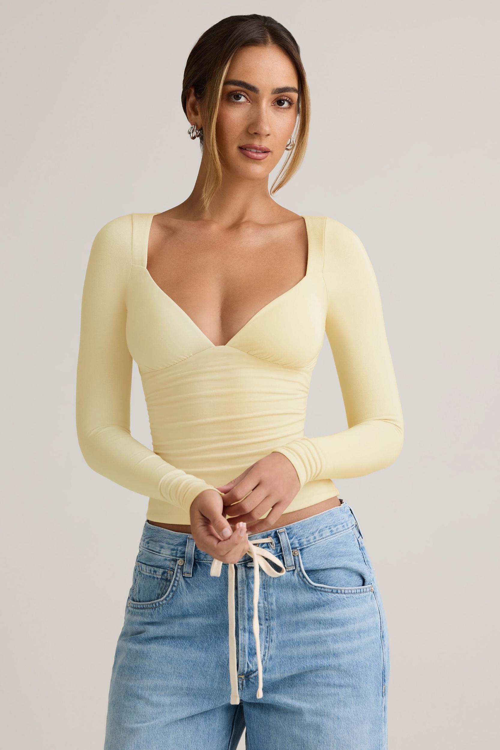 Modal Ruched Long-Sleeve Top in ButterCream Yellow Product Image