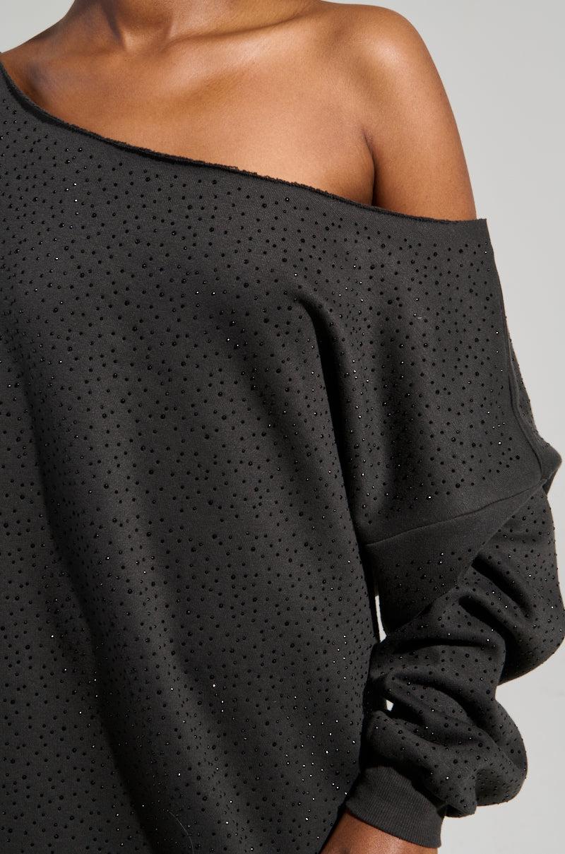 STREET STYLE OVERSIZED RHINESTONE SWEATSHIRT DRESS Product Image