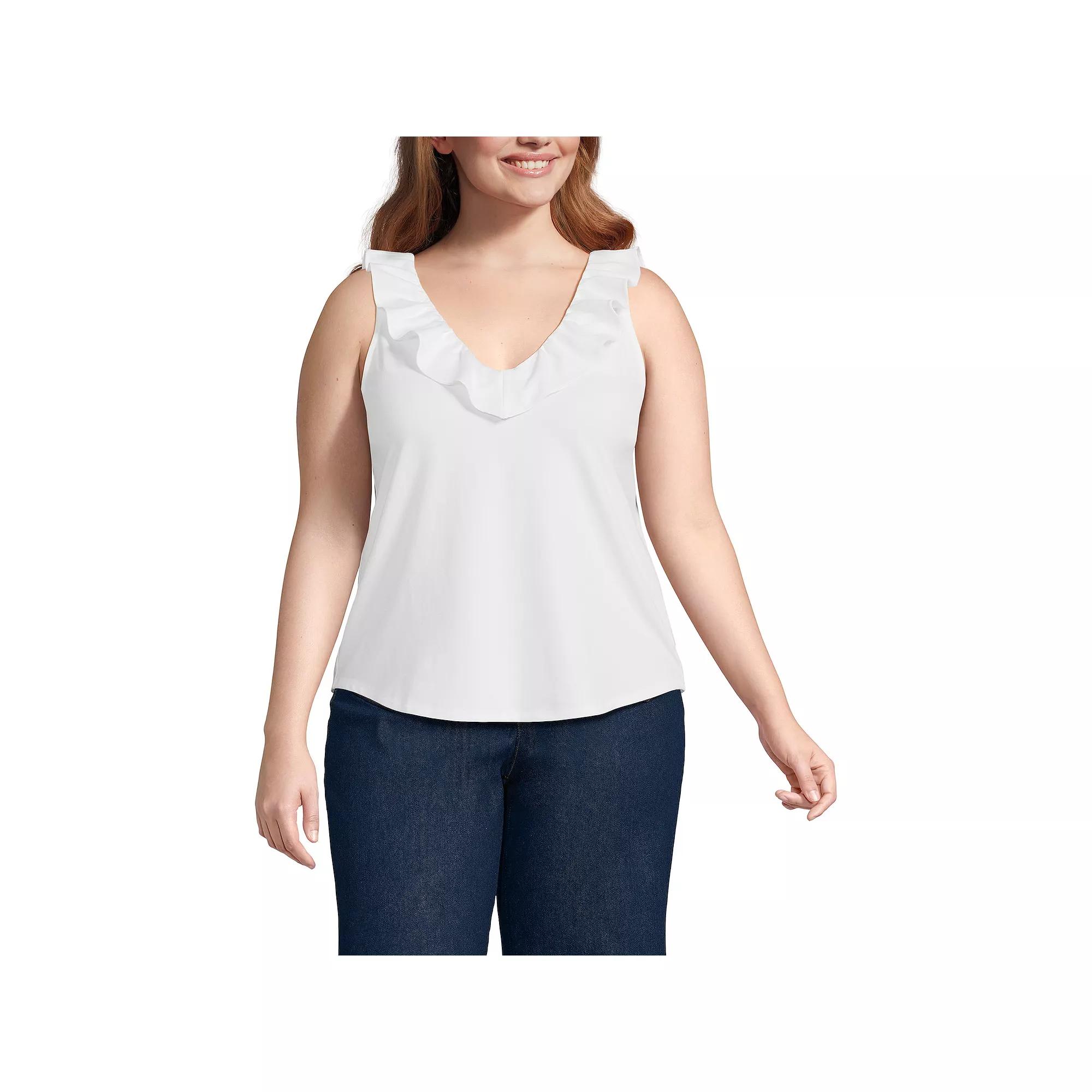 Plus Size Lands' End Jersey Ruffle Tank, Women's, Size: 2XL, White Product Image