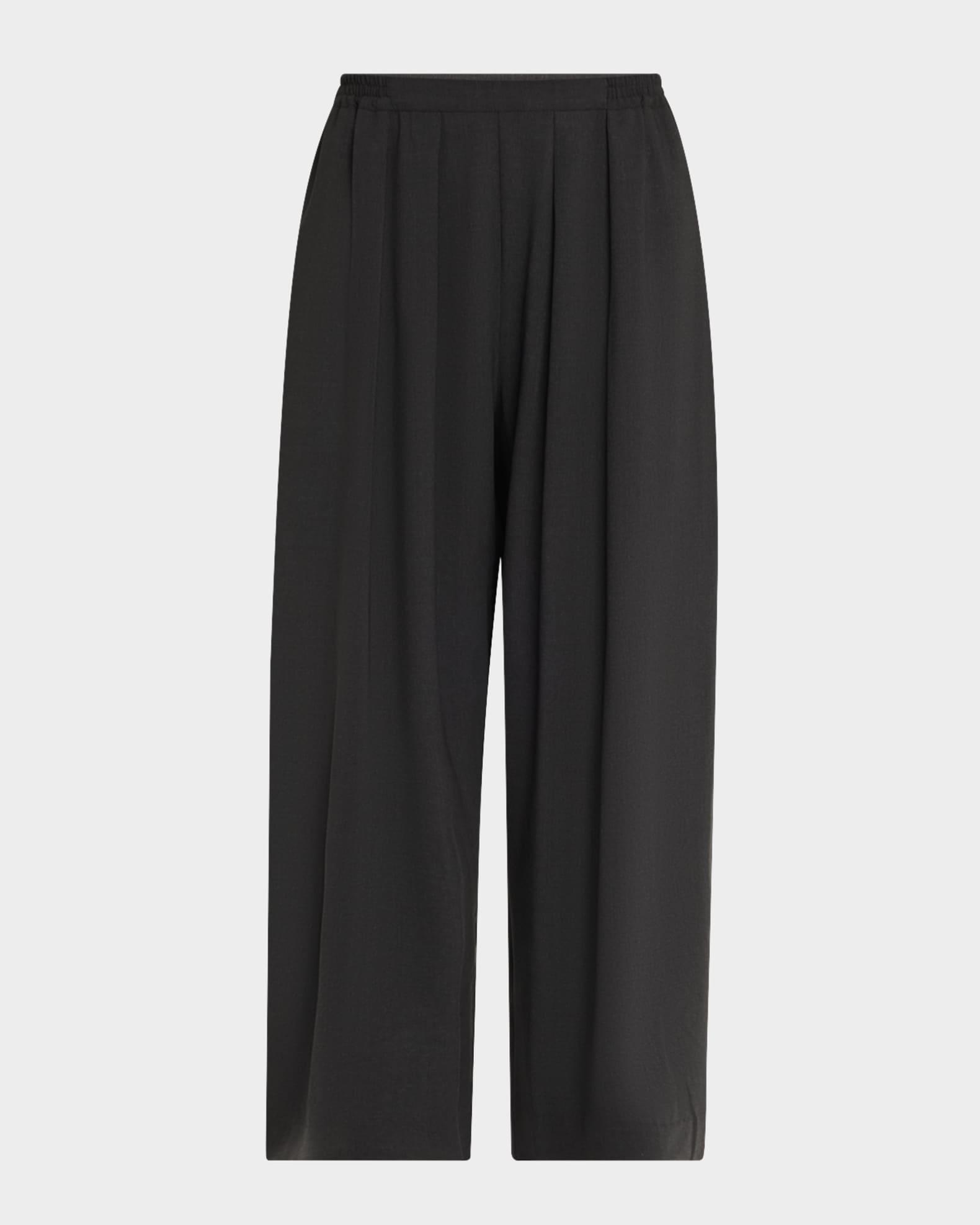 Pleated Stretch Wool Straight-Leg Crop Trousers Product Image