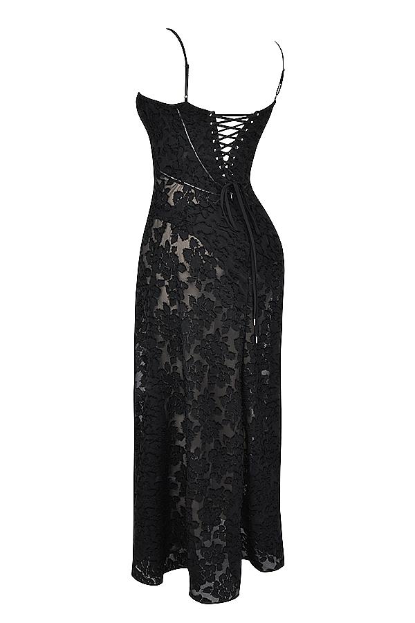 Seren  black floral lace back maxi dress Product Image