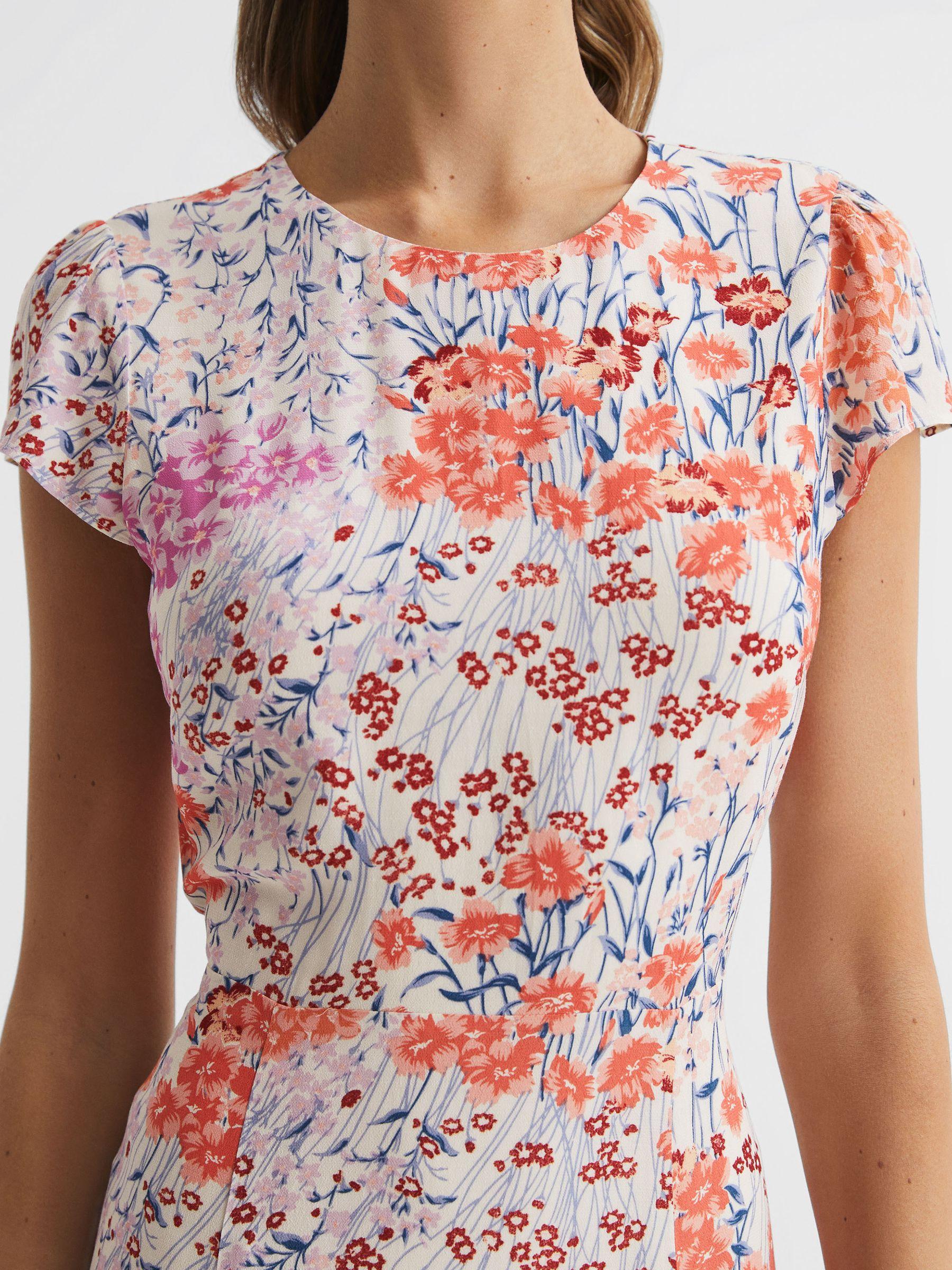 Floral Print Cap Sleeve Dress in Coral/White Product Image