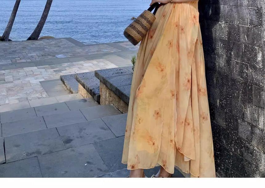 Spaghetti Strap Floral Open Back Midi A-Line Sundress Product Image