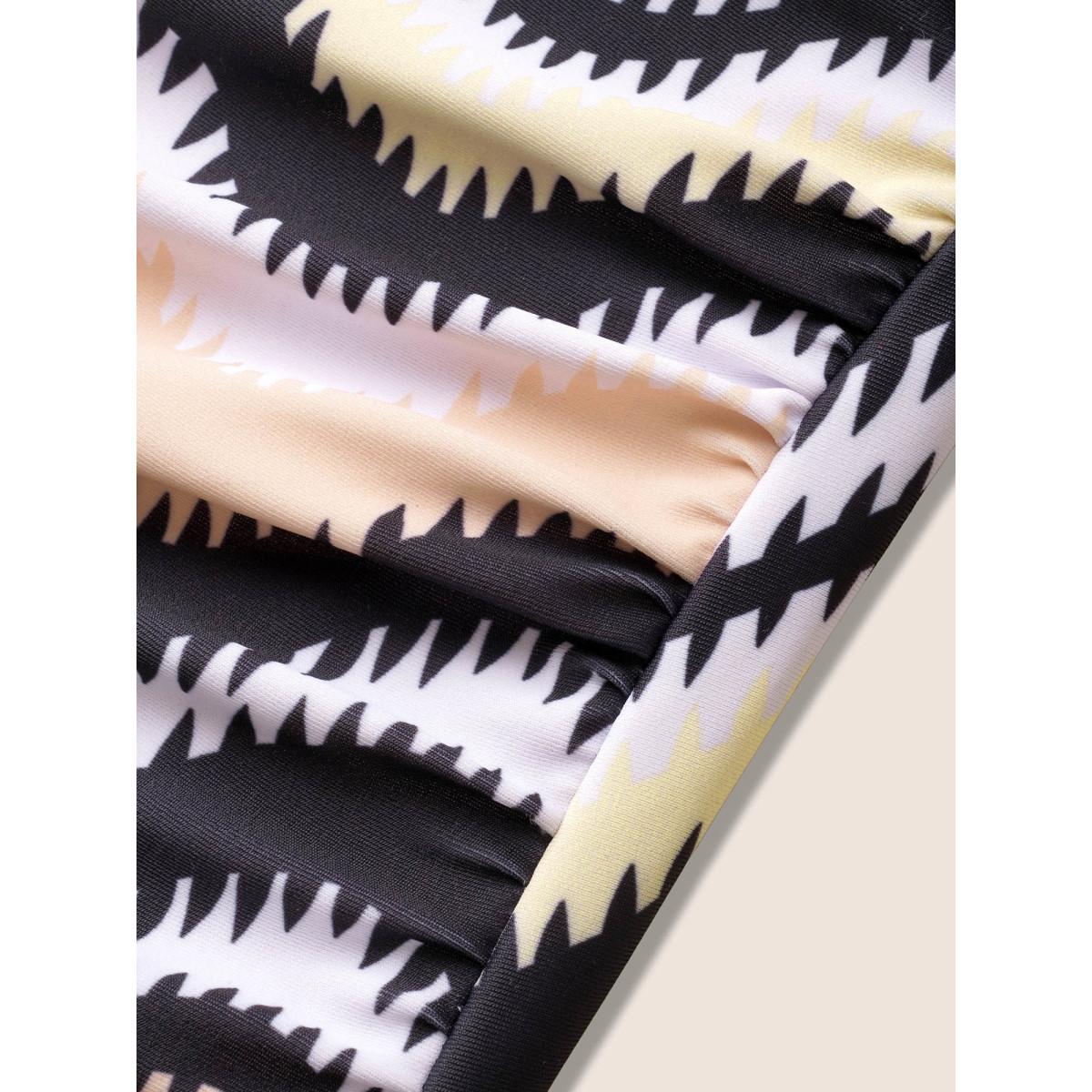 Plus Size U Neck Striped Print Ruched One Piece Swimsuit Women's Swimwear Black Beach Gathered Curve Bathing Suits High stretch One Pieces BloomChic 18-20/2X Product Image