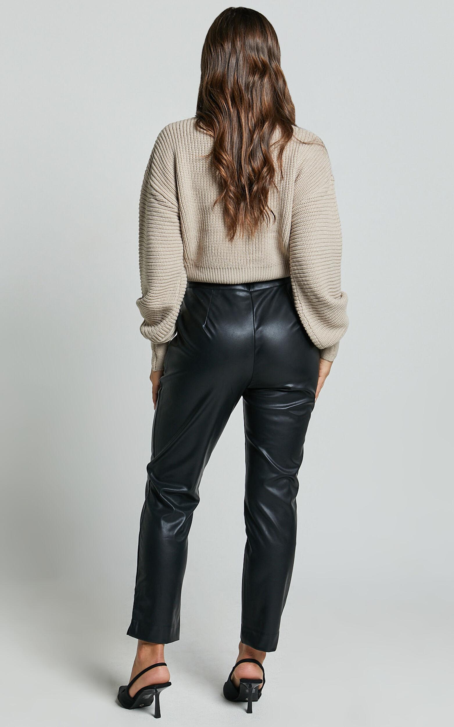 Azelia Pants - Mid Rise Cropped Faux Leather Pants in Black Product Image