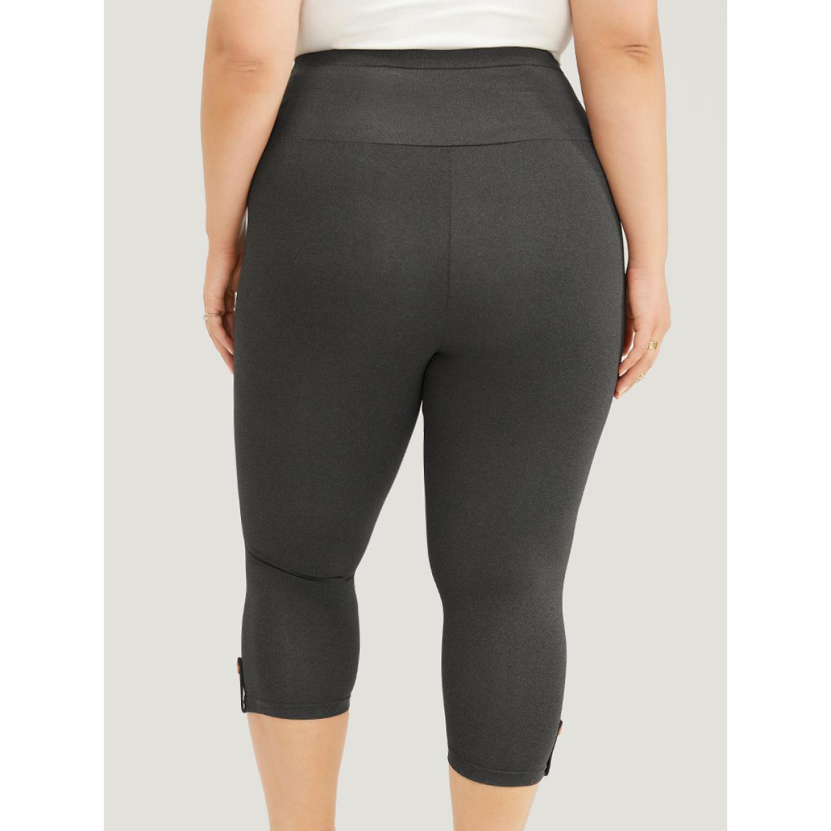 Plus Size Wideband Waist Skinny Button Detail Leggings Women DimGray Casual Medium stretch Skinny High Rise Dailywear Leggings BloomChic 10/M Product Image