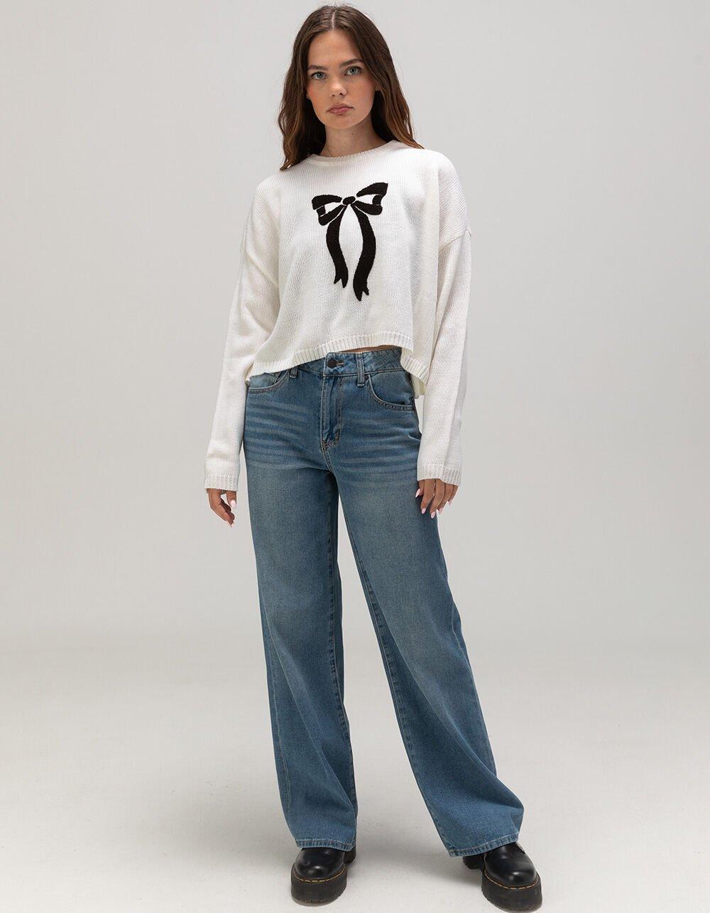 RSQ Womens Bow Icon Pullover Sweatshirt - CREAM Product Image