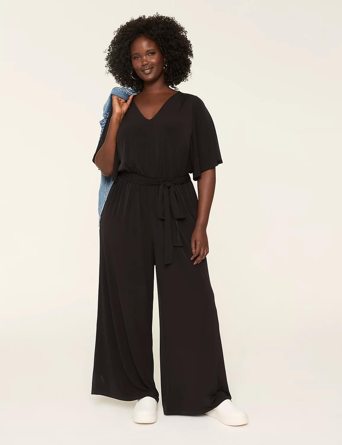 V-Neck Tie-Waist Jersey Jumpsuit Product Image