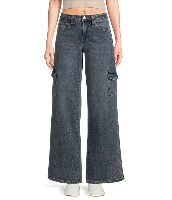 YMI Jeanswear High Rise Wide Leg Skater Cargo Jeans Product Image